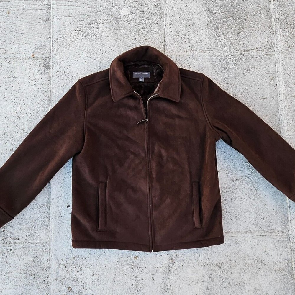 Perry Ellis Portfolio Men Jacket Faux Fur Brown Suede Coat Size M $250